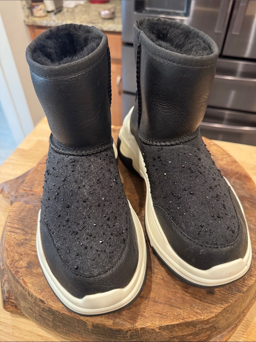 Australia Luxe Collective black crystal platform boots women size 8